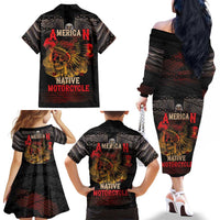Indian Motorcycle Family Matching Off The Shoulder Long Sleeve Dress and Hawaiian Shirt Live To Ride Skull Biker Native American - Wonder Print Shop