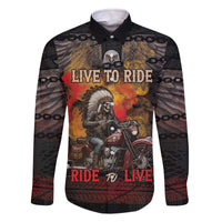 Indian Motorcycle Family Matching Off The Shoulder Long Sleeve Dress and Hawaiian Shirt Live To Ride Skull Biker Native American - Wonder Print Shop