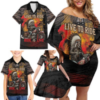 Indian Motorcycle Family Matching Off Shoulder Short Dress and Hawaiian Shirt Live To Ride Skull Biker Native American - Wonder Print Shop