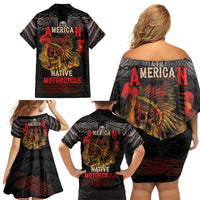 Indian Motorcycle Family Matching Off Shoulder Short Dress and Hawaiian Shirt Live To Ride Skull Biker Native American - Wonder Print Shop