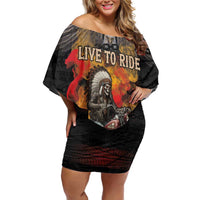 Indian Motorcycle Family Matching Off Shoulder Short Dress and Hawaiian Shirt Live To Ride Skull Biker Native American - Wonder Print Shop
