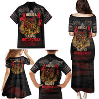 Indian Motorcycle Family Matching Puletasi and Hawaiian Shirt Live To Ride Skull Biker Native American - Wonder Print Shop