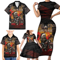 Indian Motorcycle Family Matching Short Sleeve Bodycon Dress and Hawaiian Shirt Live To Ride Skull Biker Native American - Wonder Print Shop