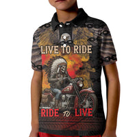 Indian Motorcycle Kid Polo Shirt Live To Ride Skull Biker Native American - Wonder Print Shop