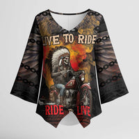Indian Motorcycle Kimono Sleeve Blouse Live To Ride Skull Biker Native American - Wonder Print Shop