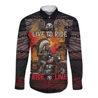 Indian Motorcycle Long Sleeve Button Shirt Live To Ride Skull Biker Native American - Wonder Print Shop