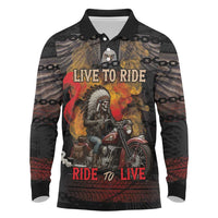 Indian Motorcycle Long Sleeve Polo Shirt Live To Ride Skull Biker Native American - Wonder Print Shop