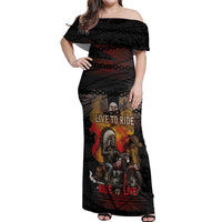 Indian Motorcycle Off Shoulder Maxi Dress Live To Ride Skull Biker Native American - Wonder Print Shop