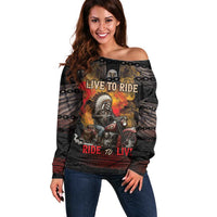 Indian Motorcycle Off Shoulder Sweater Live To Ride Skull Biker Native American - Wonder Print Shop