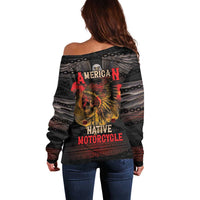 Indian Motorcycle Off Shoulder Sweater Live To Ride Skull Biker Native American - Wonder Print Shop