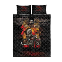 Indian Motorcycle Quilt Bed Set Live To Ride Skull Biker Native American - Wonder Print Shop