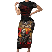 Indian Motorcycle Short Sleeve Bodycon Dress Live To Ride Skull Biker Native American - Wonder Print Shop