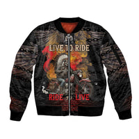 Indian Motorcycle Sleeve Zip Bomber Jacket Live To Ride Skull Biker Native American - Wonder Print Shop