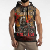 Indian Motorcycle Sleeveless Zip Hoodie Live To Ride Skull Biker Native American - Wonder Print Shop