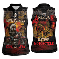 Indian Motorcycle Women Sleeveless Polo Shirt Live To Ride Skull Biker Native American - Wonder Print Shop