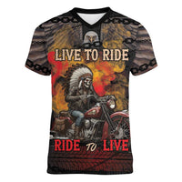 Indian Motorcycle Women V-Neck T-Shirt Live To Ride Skull Biker Native American - Wonder Print Shop