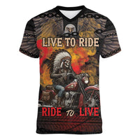 Indian Motorcycle Women V-Neck T-Shirt Live To Ride Skull Biker Native American - Wonder Print Shop