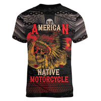 Indian Motorcycle Women V-Neck T-Shirt Live To Ride Skull Biker Native American - Wonder Print Shop