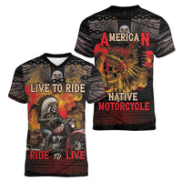 Indian Motorcycle Women V-Neck T-Shirt Live To Ride Skull Biker Native American - Wonder Print Shop
