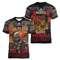 Indian Motorcycle Women V-Neck T-Shirt Live To Ride Skull Biker Native American - Wonder Print Shop