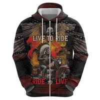 Indian Motorcycle Zip Hoodie Live To Ride Skull Biker Native American - Wonder Print Shop