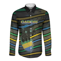Personalized Gabon Long Sleeve Button Shirt Panther Strike Striped Style