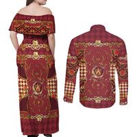 Zodiac Signs Couples Matching Off Shoulder Maxi Dress and Long Sleeve Button Shirt The Fire Element Baroque Hearts Card
