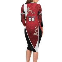 Custom South Korea Football Long Sleeve Bodycon Dress Tiger Mugunghwa Flower Minimal Style