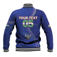Custom Uzbekistan Football Baseball Jacket Modern Glitch Art Style Huma Bird