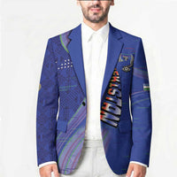 Custom Uzbekistan Football Blazer Modern Glitch Art Style Huma Bird