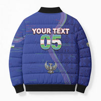 Custom Uzbekistan Football Bomber Puffer Jacket Modern Glitch Art Style Huma Bird