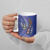 Custom Uzbekistan Football Ceramic Mug Modern Glitch Art Style Huma Bird