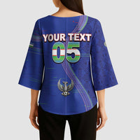Custom Uzbekistan Football Kimono Sleeve Blouse Modern Glitch Art Style Huma Bird