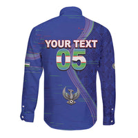 Custom Uzbekistan Football Long Sleeve Button Shirt Modern Glitch Art Style Huma Bird