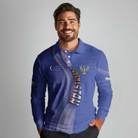Custom Uzbekistan Football Long Sleeve Polo Shirt Modern Glitch Art Style Huma Bird