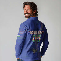 Custom Uzbekistan Football Long Sleeve Polo Shirt Modern Glitch Art Style Huma Bird