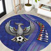Uzbekistan Football Round Carpet Modern Glitch Art Style Huma Bird