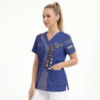 Custom Uzbekistan Football Scrub Top Modern Glitch Art Style Huma Bird