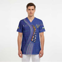 Custom Uzbekistan Football Scrub Top Modern Glitch Art Style Huma Bird