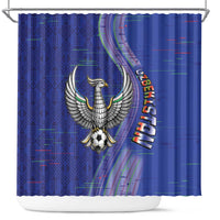 Uzbekistan Football Shower Curtain Modern Glitch Art Style Huma Bird