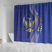 Uzbekistan Football Shower Curtain Modern Glitch Art Style Huma Bird