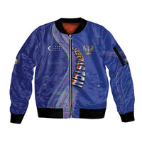 Custom Uzbekistan Football Sleeve Zip Bomber Jacket Modern Glitch Art Style Huma Bird