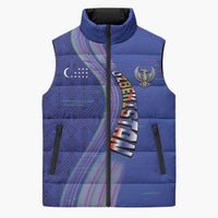 Custom Uzbekistan Football Sleeveless Puffer Jacket Modern Glitch Art Style Huma Bird