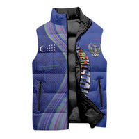 Custom Uzbekistan Football Sleeveless Puffer Jacket Modern Glitch Art Style Huma Bird