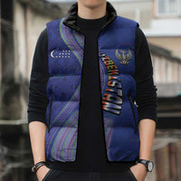 Custom Uzbekistan Football Sleeveless Puffer Jacket Modern Glitch Art Style Huma Bird