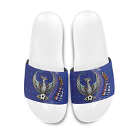 Uzbekistan Football Slide Sandals Modern Glitch Art Style Huma Bird
