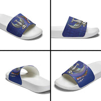 Uzbekistan Football Slide Sandals Modern Glitch Art Style Huma Bird