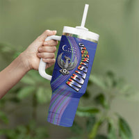 Custom Uzbekistan Football Tumbler With Handle Modern Glitch Art Style Huma Bird