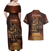 Firefighter Fathers Day Couples Matching Off Shoulder Maxi Dress and Hawaiian Shirt Best Dad Ever