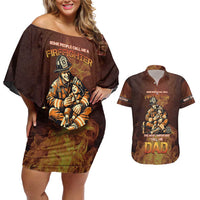 Firefighter Fathers Day Couples Matching Off Shoulder Short Dress and Hawaiian Shirt Best Dad Ever